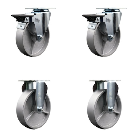 Service Caster 5'' Semi Steel Wheel Swivel Top Plate Caster Set with 2 Posi Brakes 2 Rigid, 4PK SCC-20S514-SSS-PLB-2-R-2